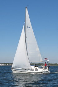 Heart image on red and yellow custom spinnaker