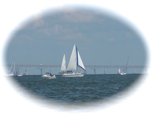 sailboats in front of the Bay Bridge