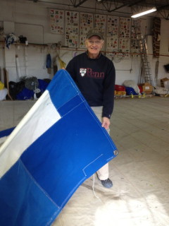 Brad showing repaired genoa with blue cover